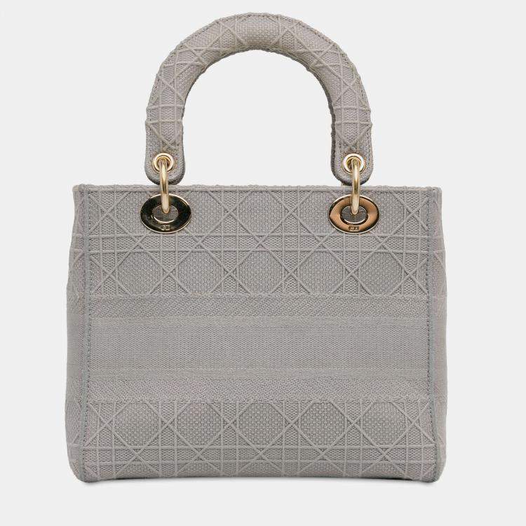 Pre Owned Dior Grey Medium Canvas Cannage Lady D Lite