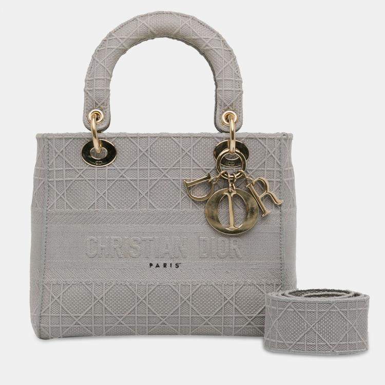 Pre Owned Dior Grey Medium Canvas Cannage Lady D Lite