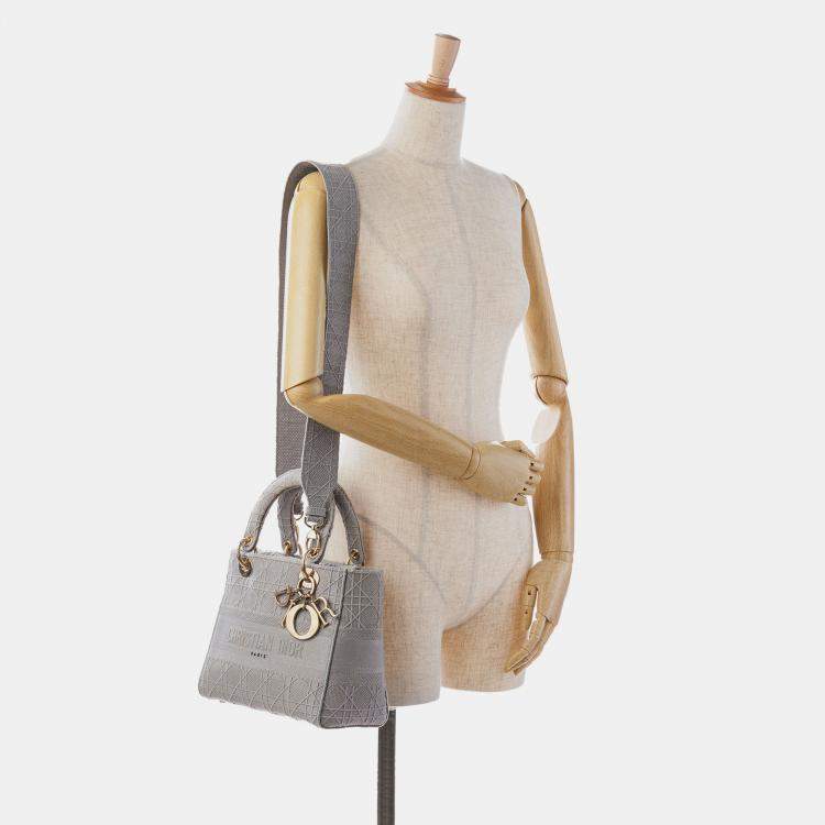 Pre Owned Dior Grey Medium Canvas Cannage Lady D Lite