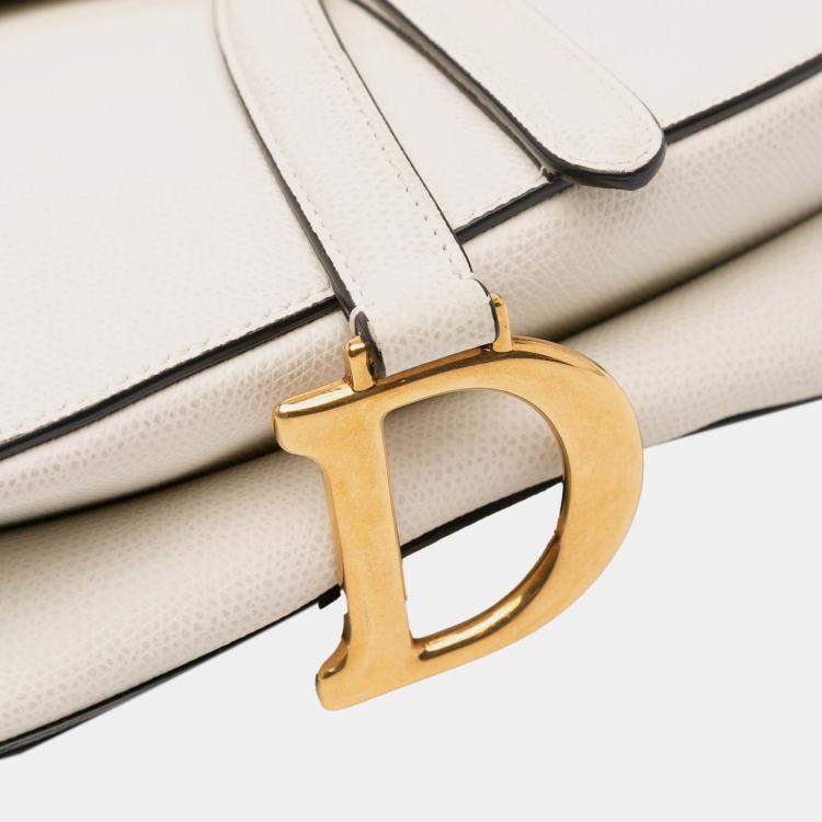 Pre Owned Dior White Grained Calfskin Saddle Bag