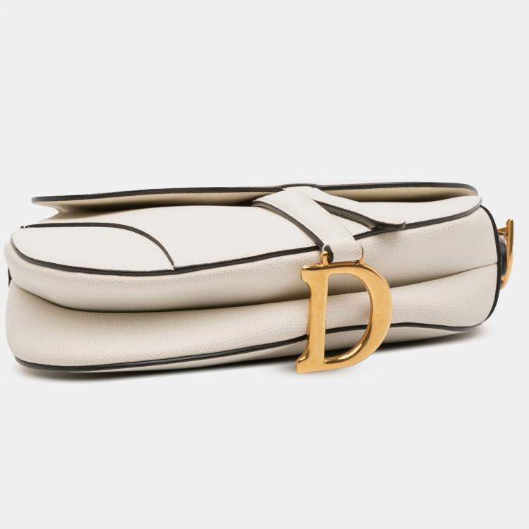 Pre Owned Dior White Grained Calfskin Saddle Bag
