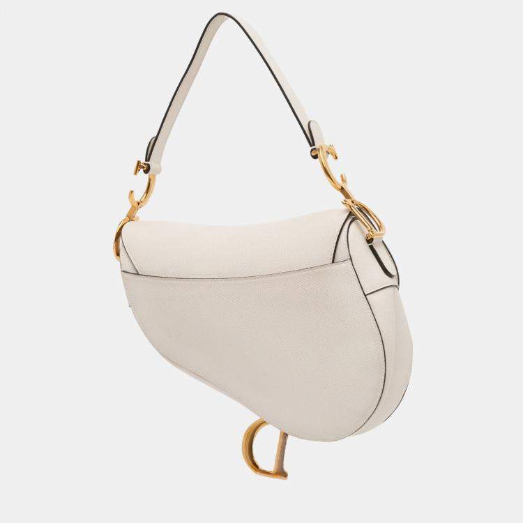 Pre Owned Dior White Grained Calfskin Saddle Bag
