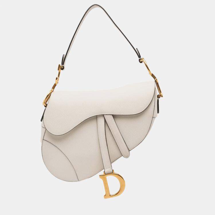 Pre Owned Dior White Grained Calfskin Saddle Bag