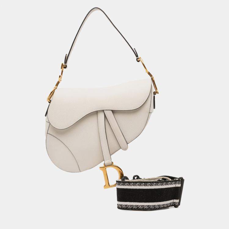 Pre Owned Dior White Grained Calfskin Saddle Bag