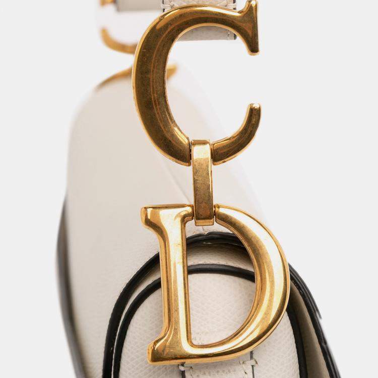 Pre Owned Dior White Grained Calfskin Saddle Bag