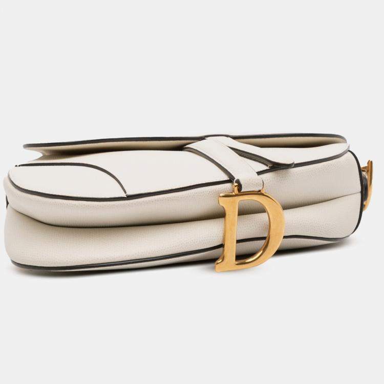 Pre Owned Dior White Grained Calfskin Saddle Bag