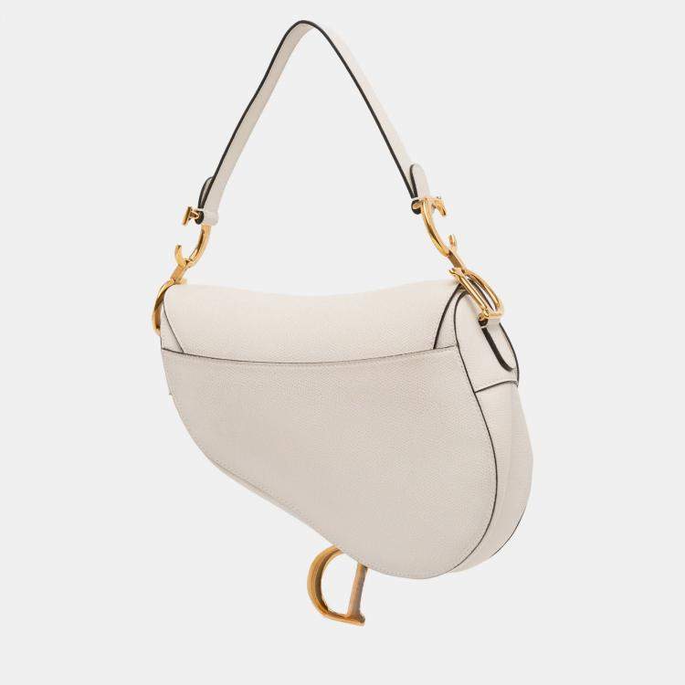 Pre Owned Dior White Grained Calfskin Saddle Bag