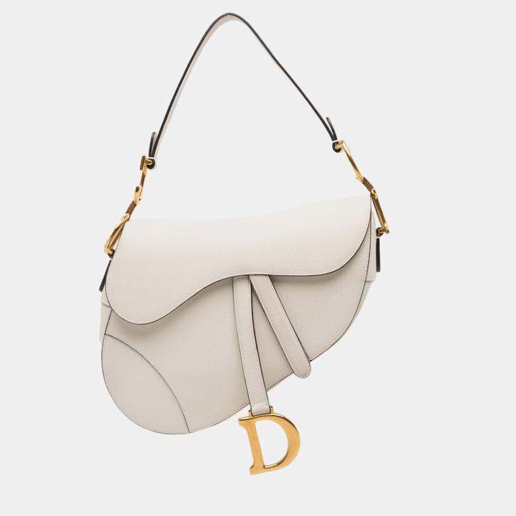 Pre Owned Dior White Grained Calfskin Saddle Bag