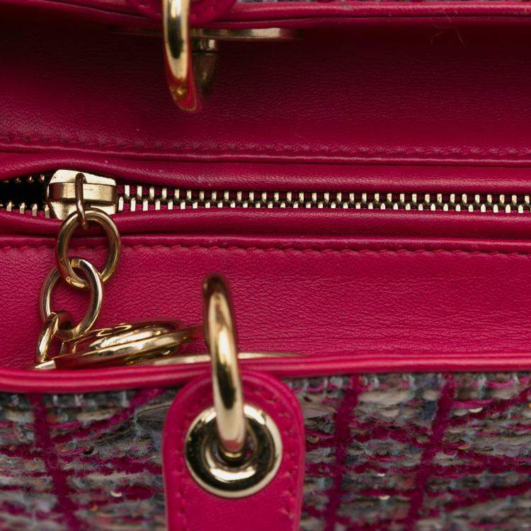 Pre Owned Dior Pink Medium Tweed Macrocannage Lady Dior
