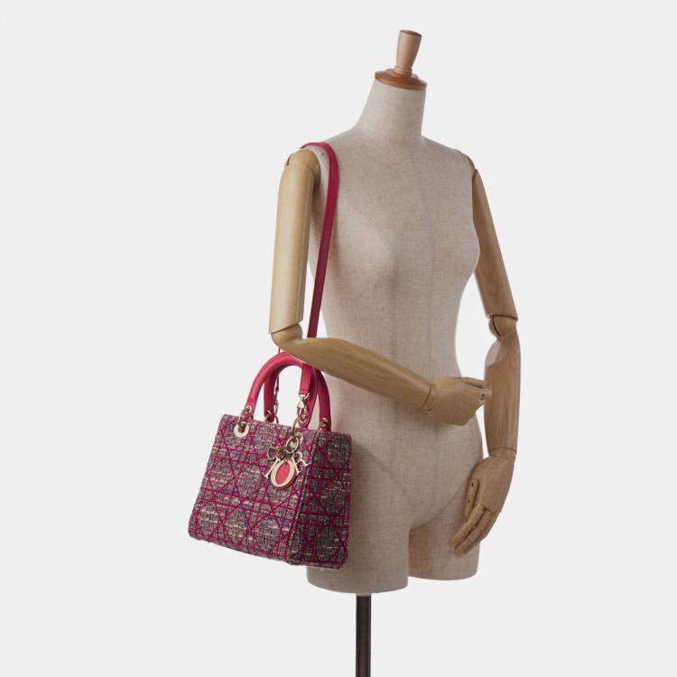 Pre Owned Dior Pink Medium Tweed Macrocannage Lady Dior