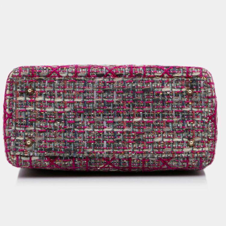 Pre Owned Dior Pink Medium Tweed Macrocannage Lady Dior