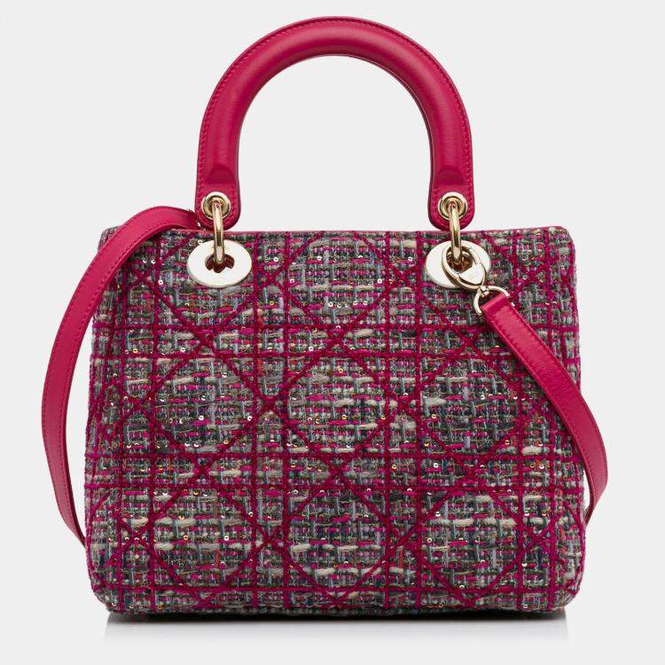 Pre Owned Dior Pink Medium Tweed Macrocannage Lady Dior