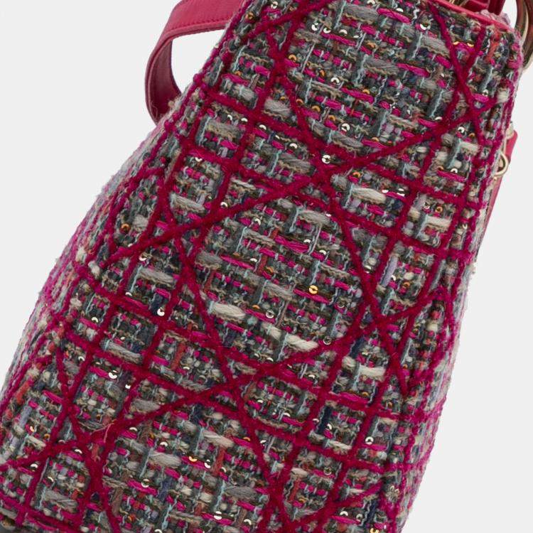 Pre Owned Dior Pink Medium Tweed Macrocannage Lady Dior