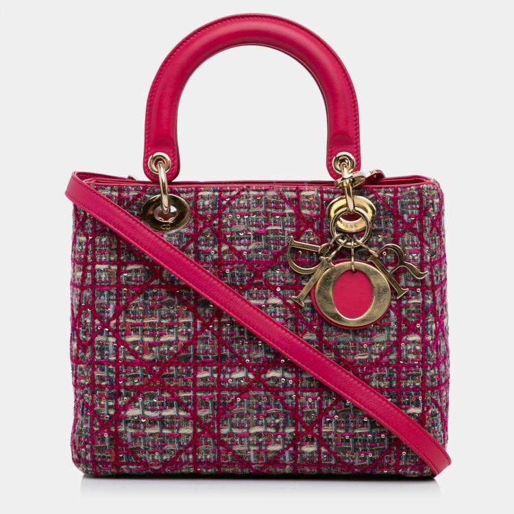 Pre Owned Dior Pink Medium Tweed Macrocannage Lady Dior