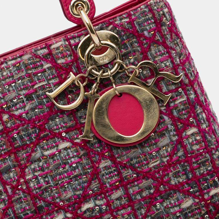 Pre Owned Dior Pink Medium Tweed Macrocannage Lady Dior