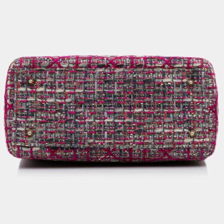 Pre Owned Dior Pink Medium Tweed Macrocannage Lady Dior
