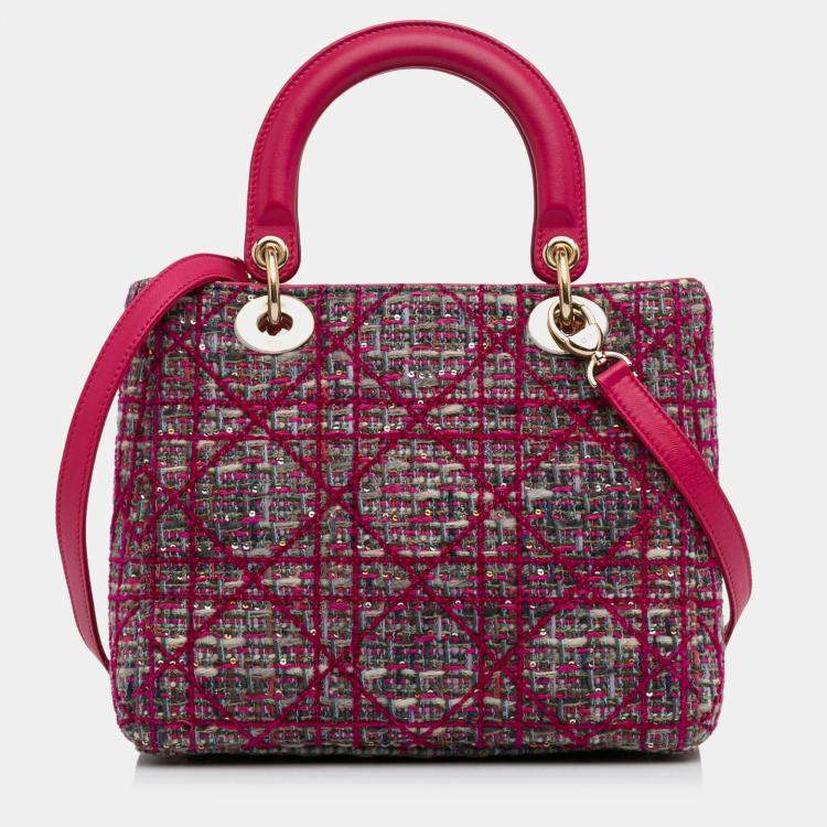 Pre Owned Dior Pink Medium Tweed Macrocannage Lady Dior