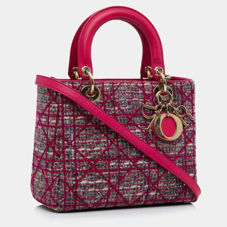 Pre Owned Dior Pink Medium Tweed Macrocannage Lady Dior