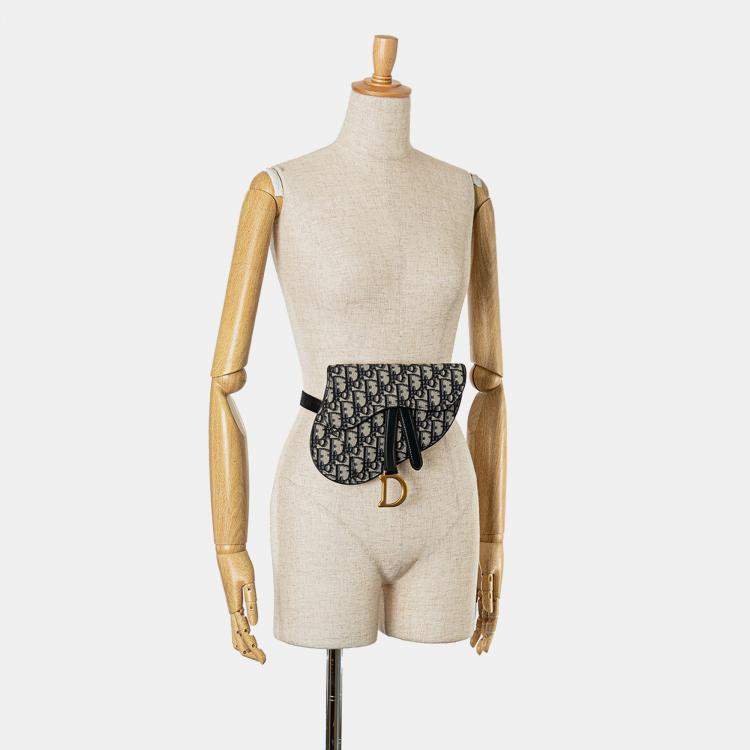 Pre Owned Dior Blue Oblique Canvas Saddle Belt Bag