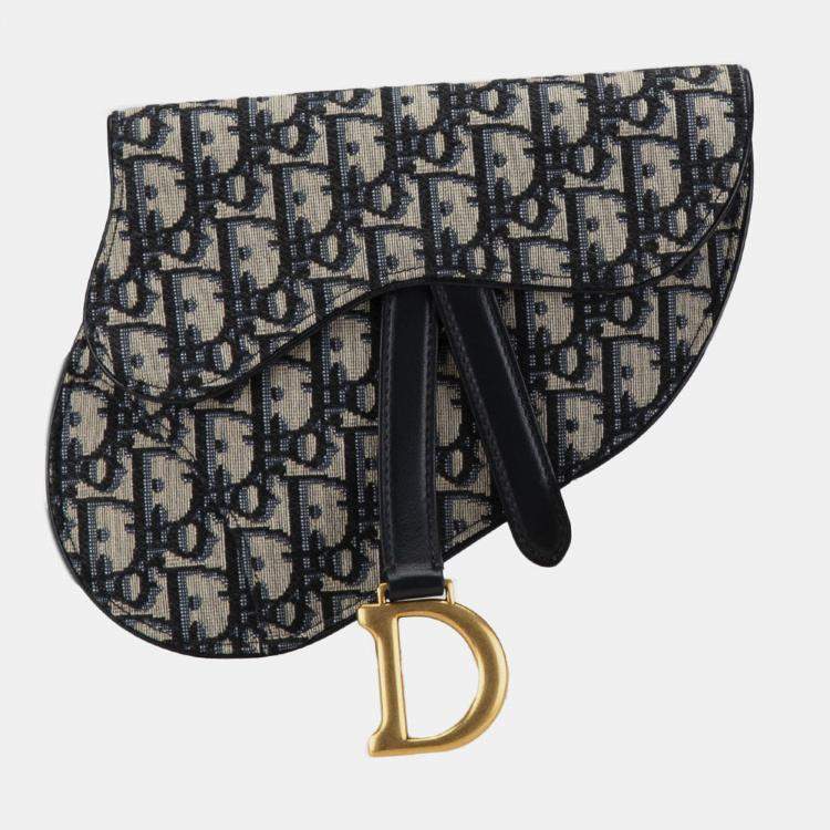 Pre Owned Dior Blue Oblique Canvas Saddle Belt Bag