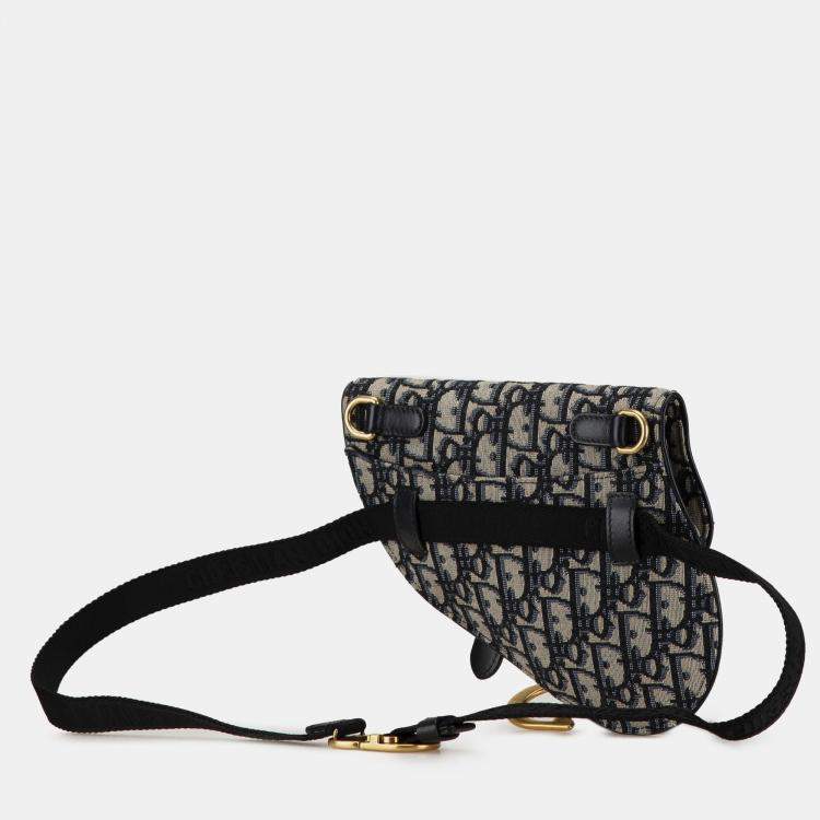 Pre Owned Dior Blue Oblique Canvas Saddle Belt Bag