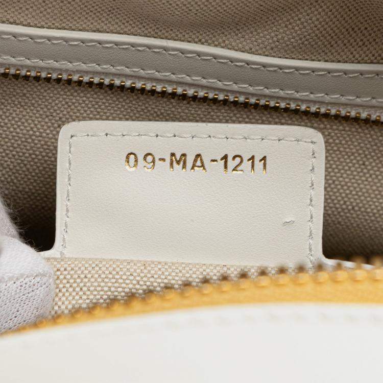 Pre Owned Dior Gold White Medium Padded Etoile Leather Vibe Zip Bowling Bag