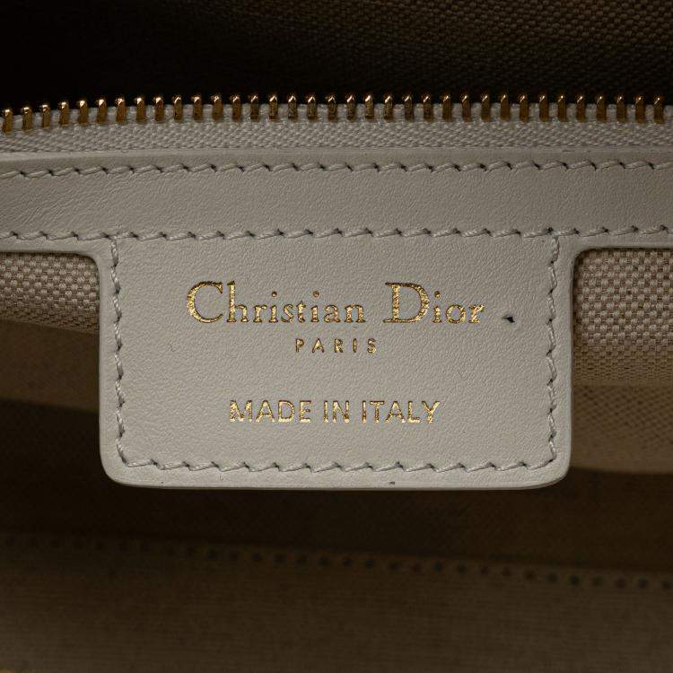 Pre Owned Dior Gold White Medium Padded Etoile Leather Vibe Zip Bowling Bag