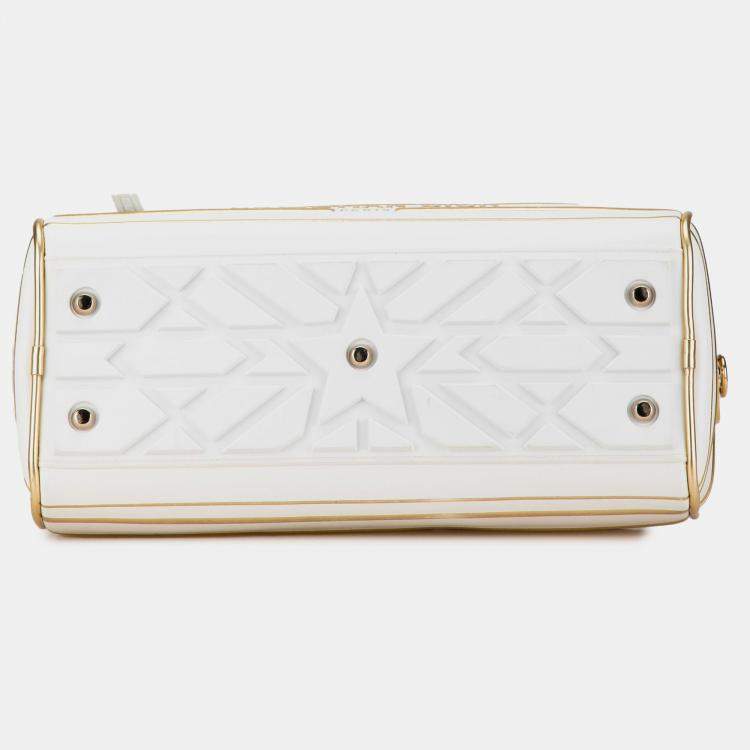 Pre Owned Dior Gold White Medium Padded Etoile Leather Vibe Zip Bowling Bag