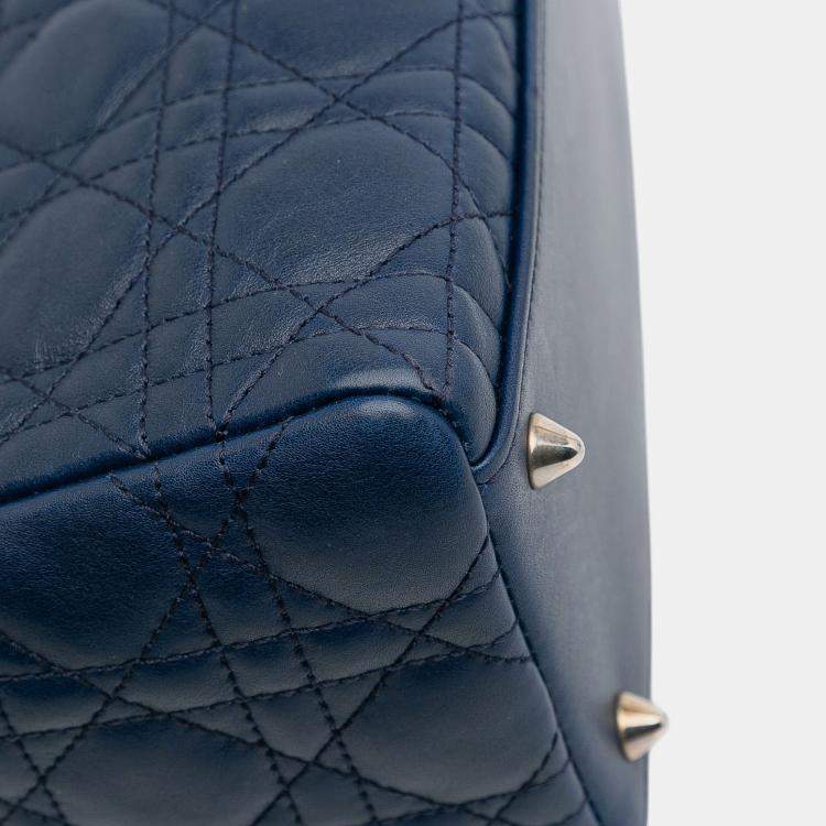 Pre Owned Dior Navy Blue Medium Lambskin Cannage Lady Dior