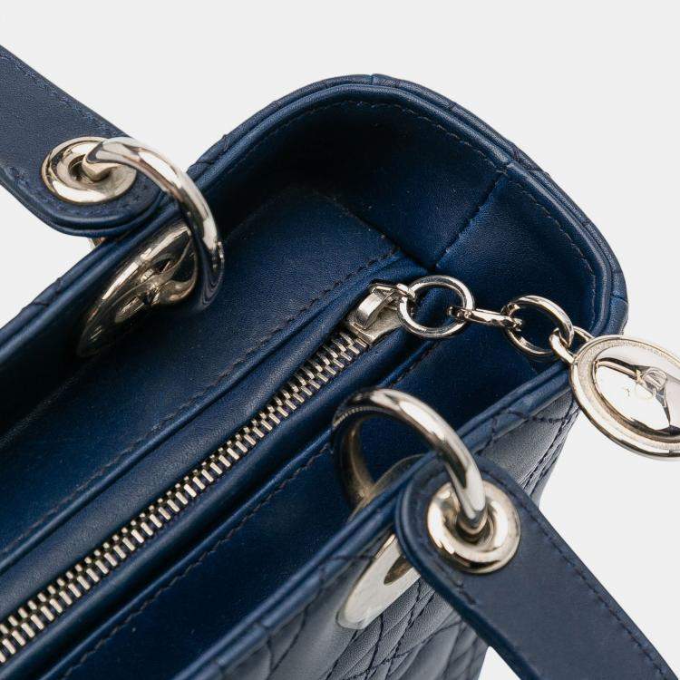 Pre Owned Dior Navy Blue Medium Lambskin Cannage Lady Dior