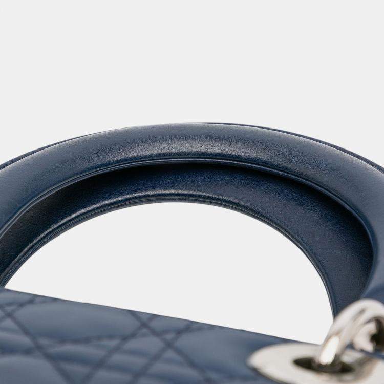 Pre Owned Dior Navy Blue Medium Lambskin Cannage Lady Dior