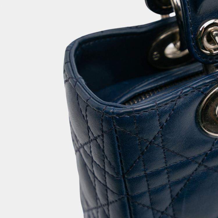 Pre Owned Dior Navy Blue Medium Lambskin Cannage Lady Dior