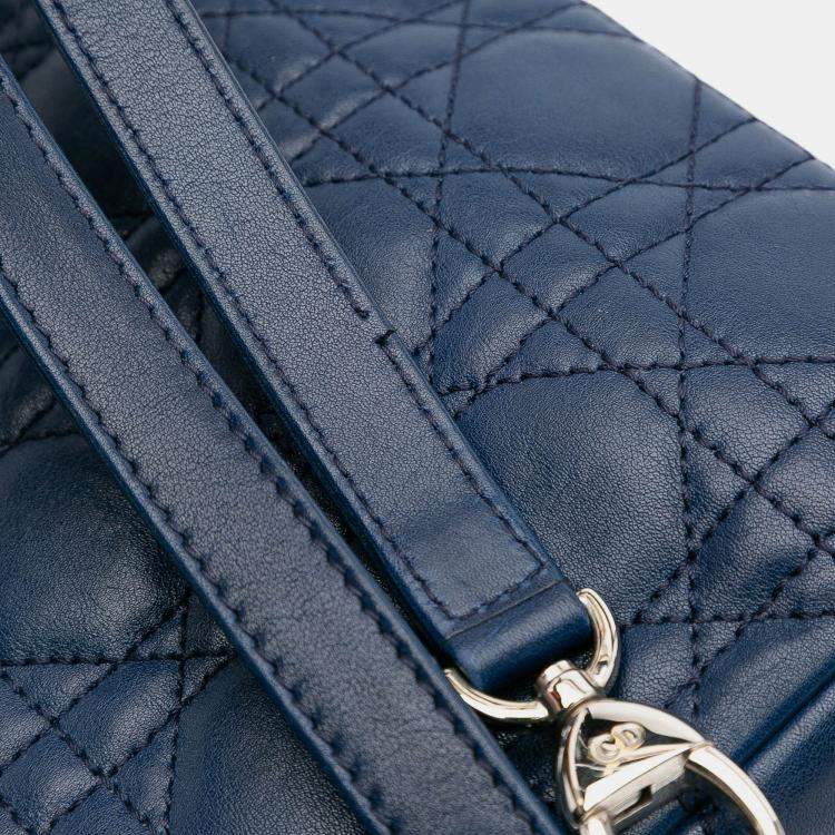 Pre Owned Dior Navy Blue Medium Lambskin Cannage Lady Dior