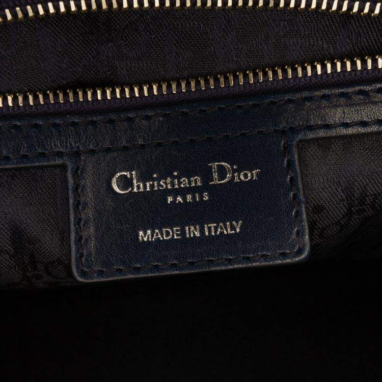 Pre Owned Dior Navy Blue Medium Lambskin Cannage Lady Dior