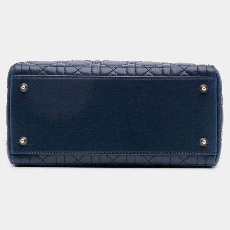 Pre Owned Dior Navy Blue Medium Lambskin Cannage Lady Dior