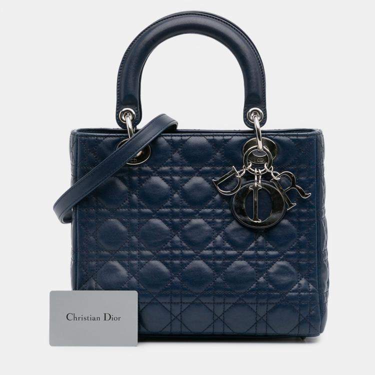 Pre Owned Dior Navy Blue Medium Lambskin Cannage Lady Dior