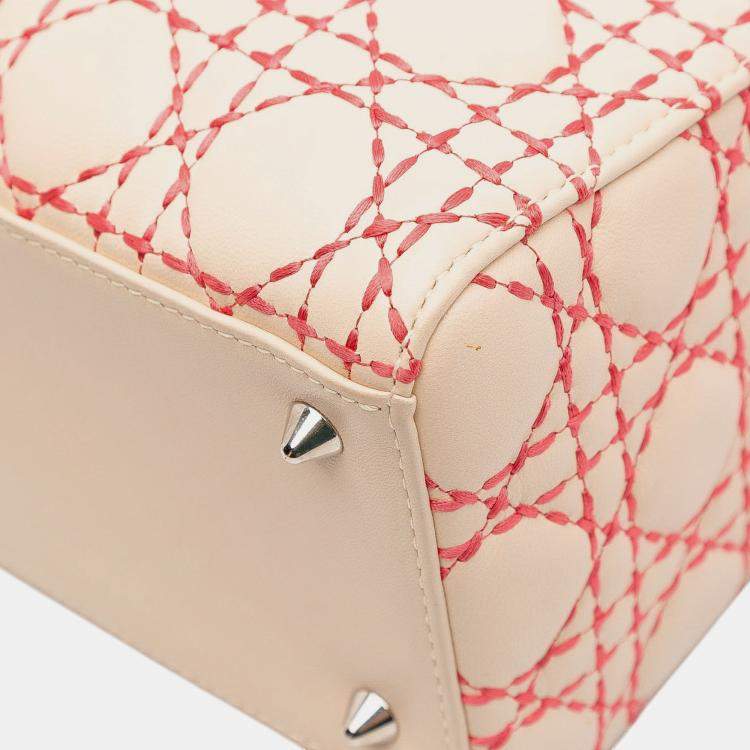 Pre Owned Dior Beige Orange Medium Lambskin Cannage Stitched Lady Dior