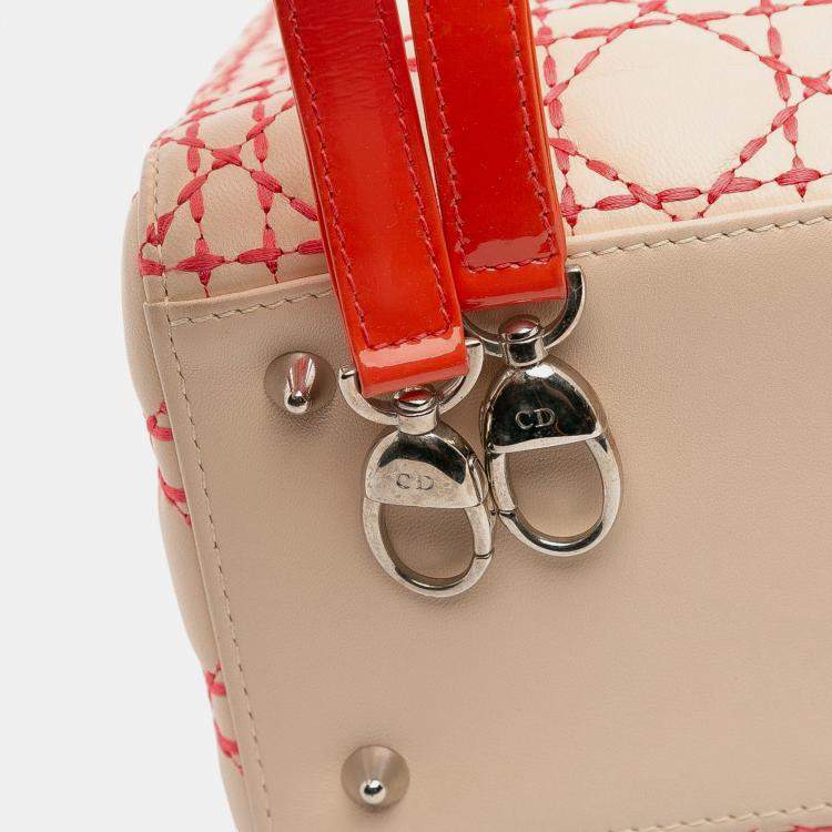 Pre Owned Dior Beige Orange Medium Lambskin Cannage Stitched Lady Dior