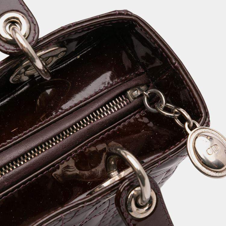 Pre Owned Dior Burgundy Medium Patent Cannage Lady Dior