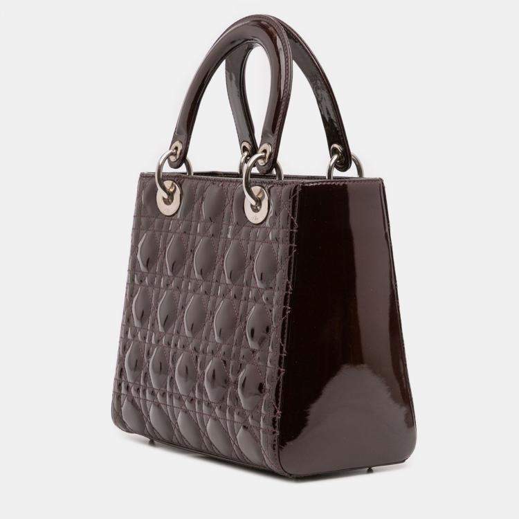 Pre Owned Dior Burgundy Medium Patent Cannage Lady Dior