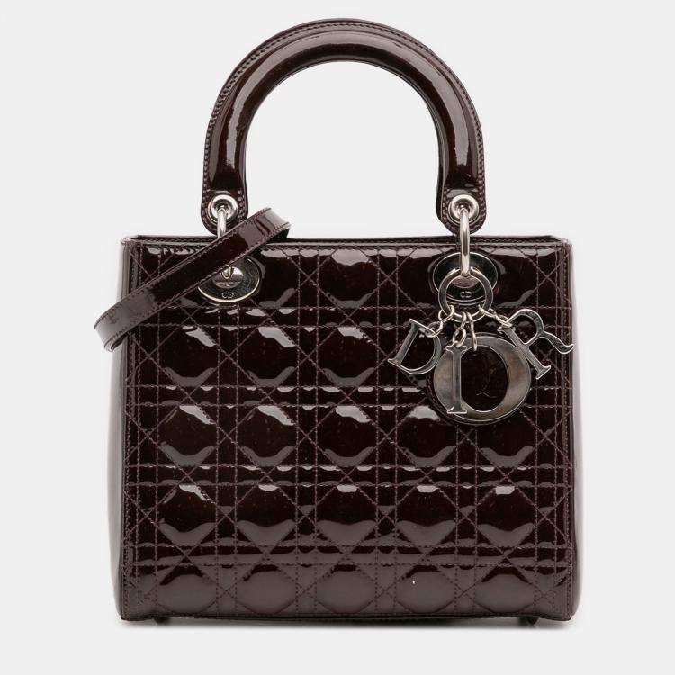 Pre Owned Dior Burgundy Medium Patent Cannage Lady Dior