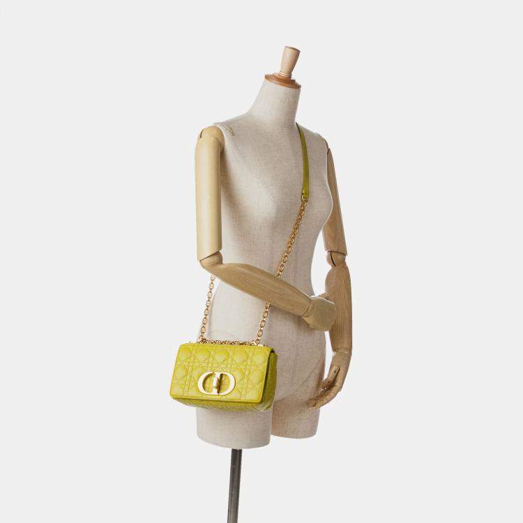 Pre Owned Dior Yellow Small Calfskin Cannage Caro Bag