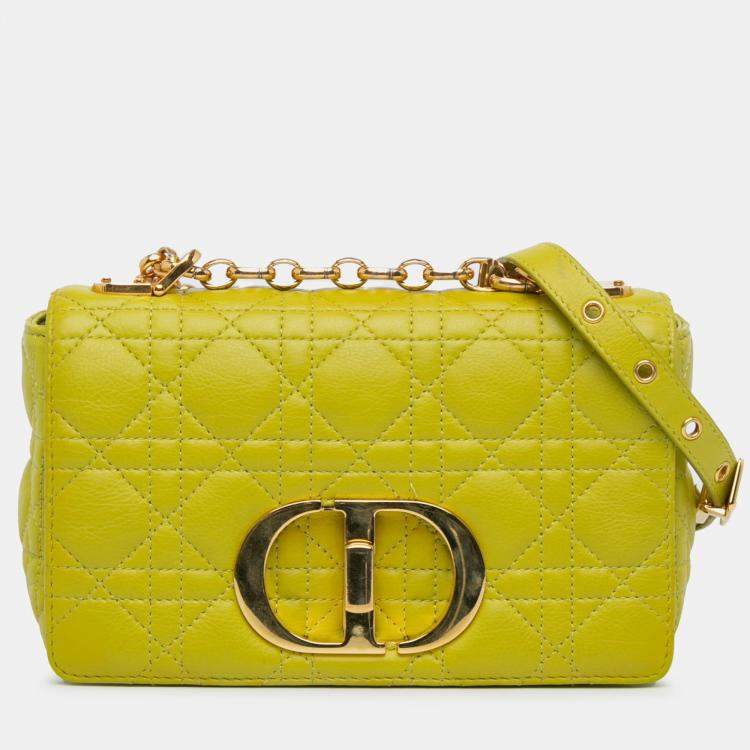 Pre Owned Dior Yellow Small Calfskin Cannage Caro Bag