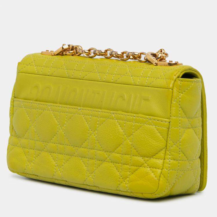 Pre Owned Dior Yellow Small Calfskin Cannage Caro Bag