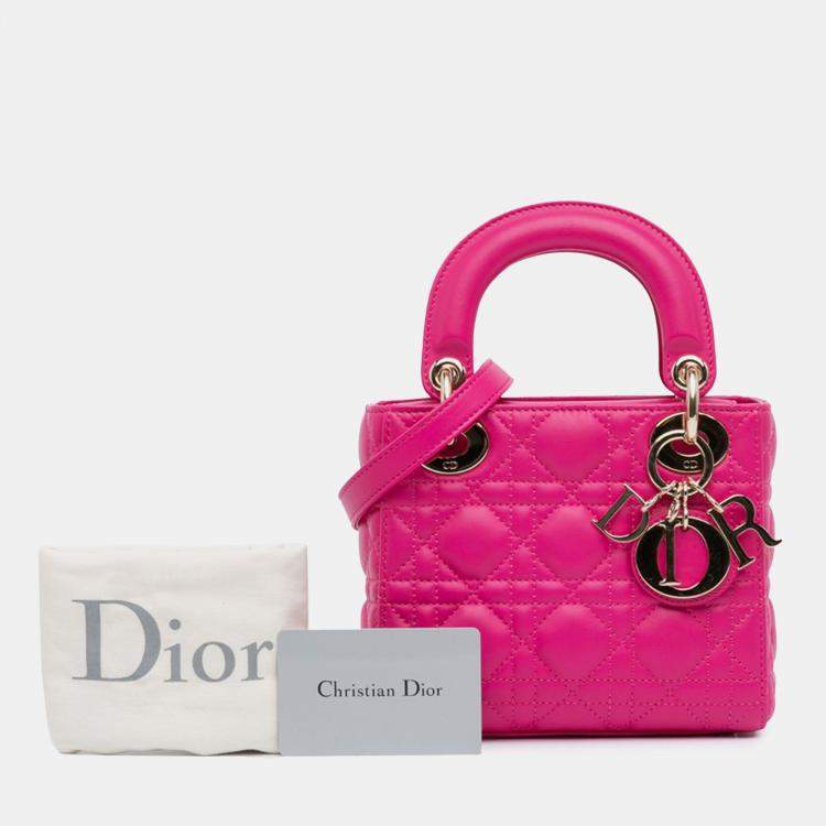 Pre Owned Dior Pink Mini Lambskin Cannage Lady Dior