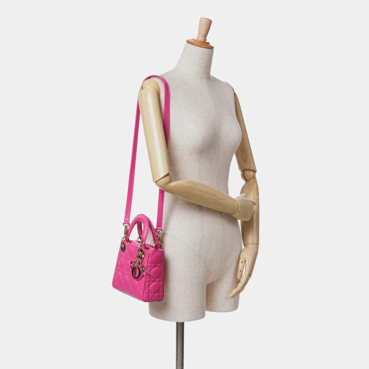 Pre Owned Dior Pink Mini Lambskin Cannage Lady Dior