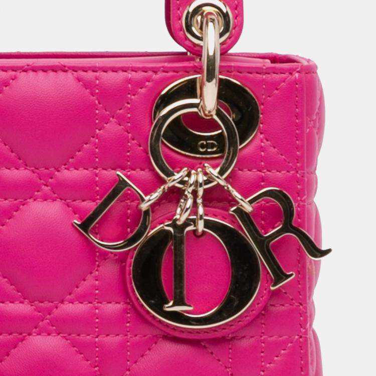Pre Owned Dior Pink Mini Lambskin Cannage Lady Dior
