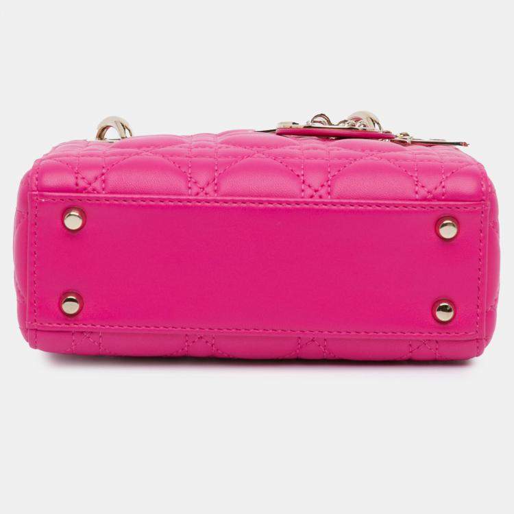 Pre Owned Dior Pink Mini Lambskin Cannage Lady Dior