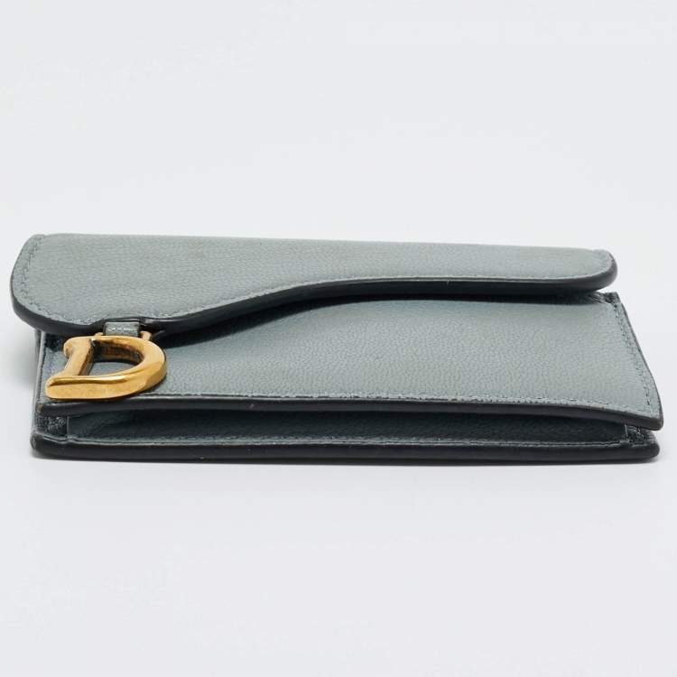 Pre Owned Dior Light Blue Leather Saddle Card Case