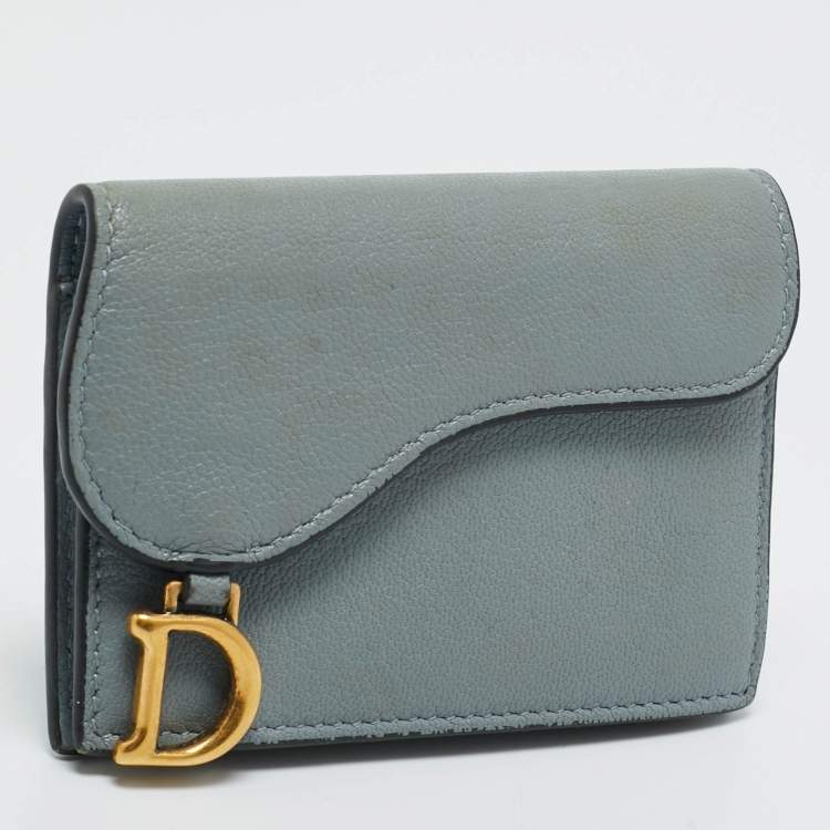 Pre Owned Dior Light Blue Leather Saddle Card Case